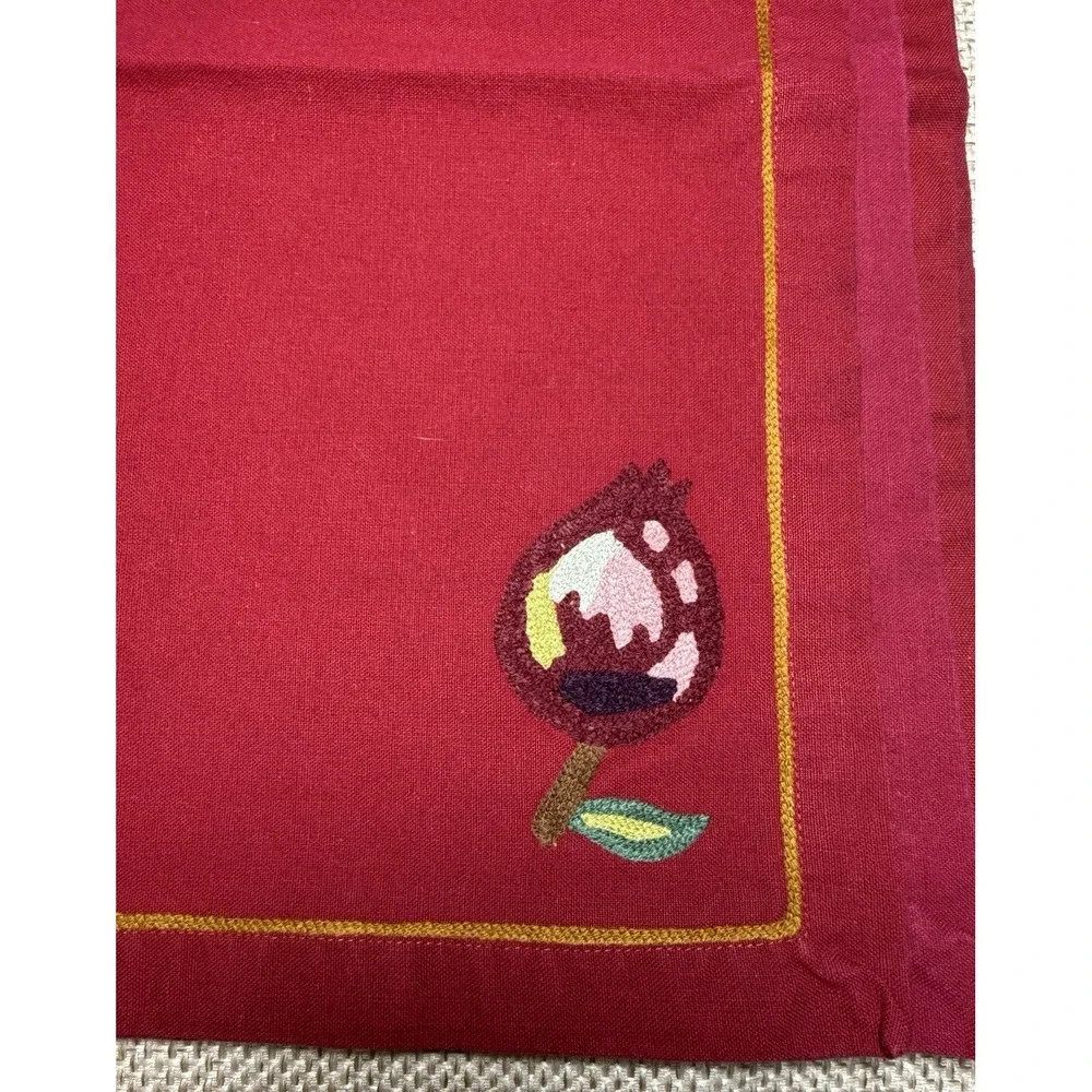Williams Sonoma Orchard Crewel Napkin Placemat Set‎ Red Floral Embroidered Lot